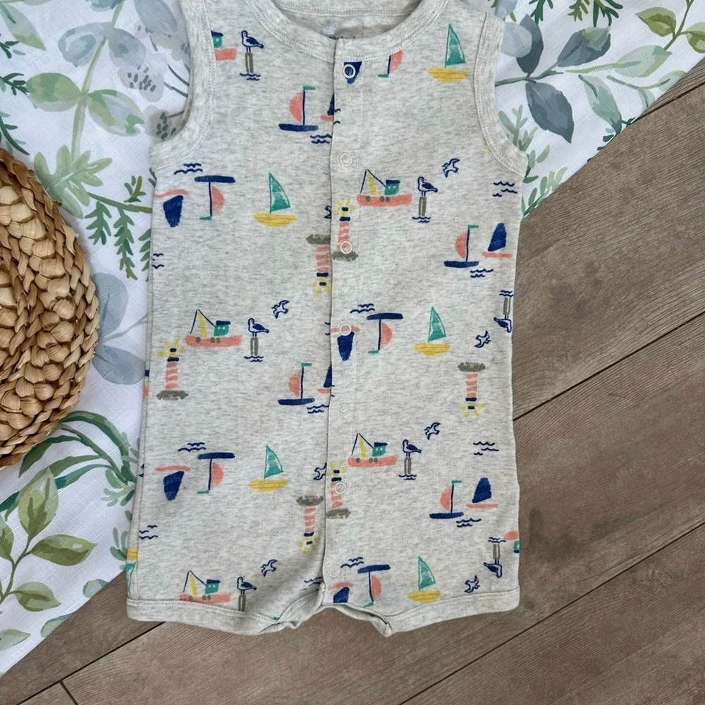 Carter’s Toddler Boy Sailboat Snap Up Sleeveless Romper Size 24 Months